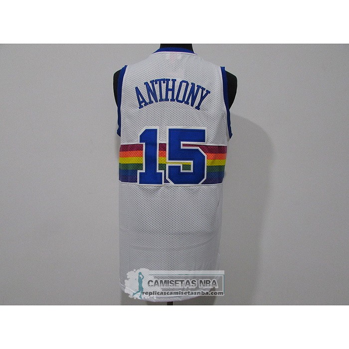 Camiseta Denver Nuggets Carmelo Anthony NO 15 Mitchell & Ness 2003-04 Blanco